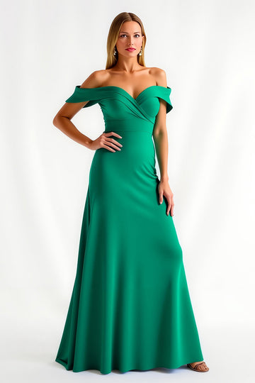 Off The Shoulder A Line Dark Green Satin Holiday Dress